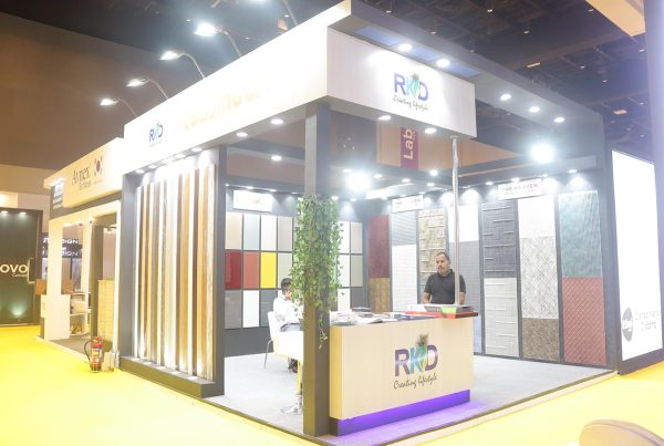 Trade show booth of RMD with innovative design elements