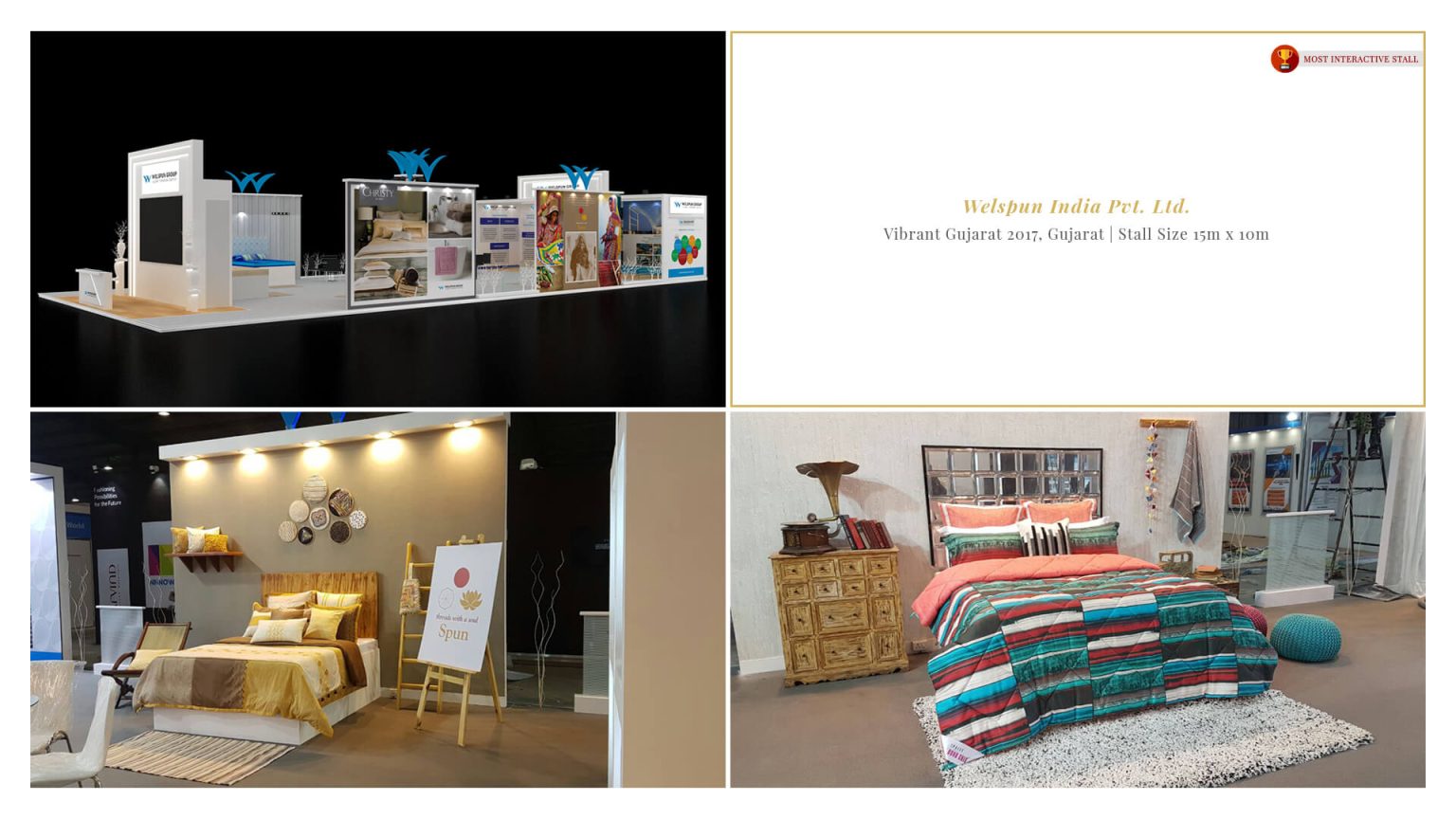 Welspun India exhibition stall at Vibrant Gujarat 2017, Gandhinagar — designed and built by Vasant Creative