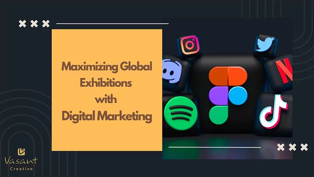 Collection of social media icons used in digital marketing for global exhibitions.