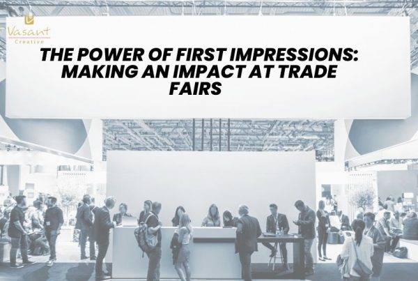 Professionals networking and engaging at a trade fair.