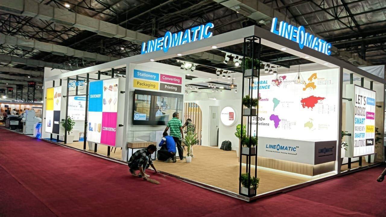 Line O Matic exhibition stall at PAMEX, Bombay Exhibition Centre, Mumbai, by Vasant Creative