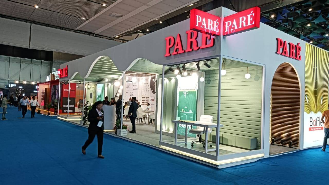 PARÉ Innovations exhibition booth at MATECIA, New Delhi — designed and executed by Vasant Creative